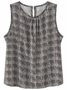 CAbi Women’s XL Black White Abstract Print Sleeveless Blouse Keyhole Back